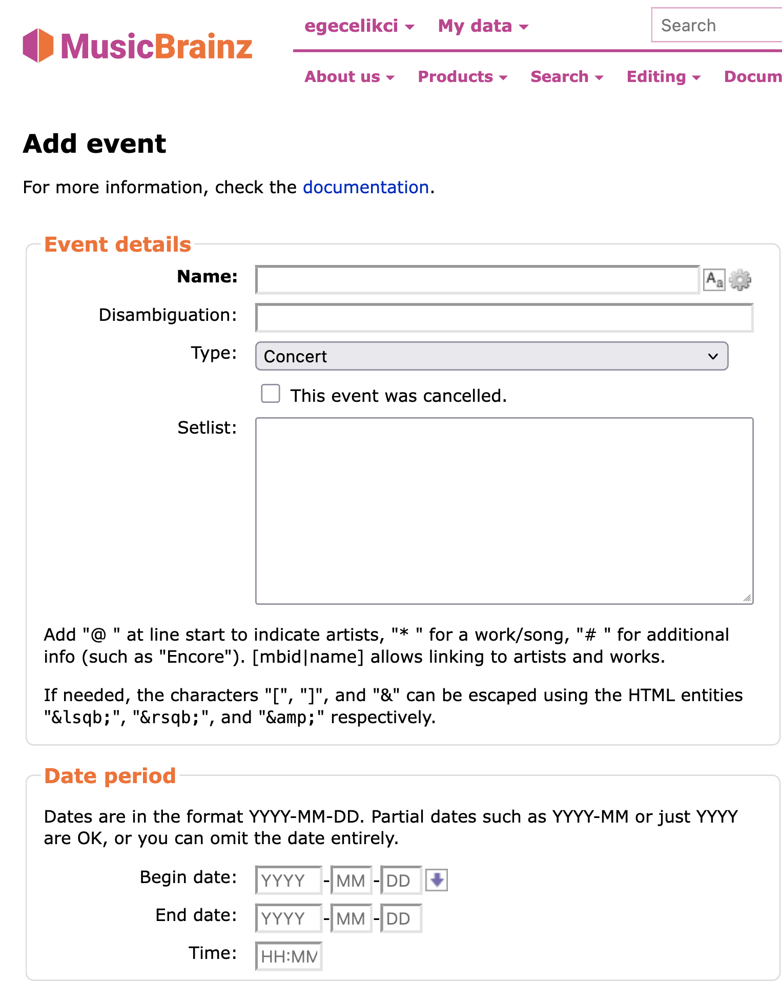 MusicBrainz Event Form