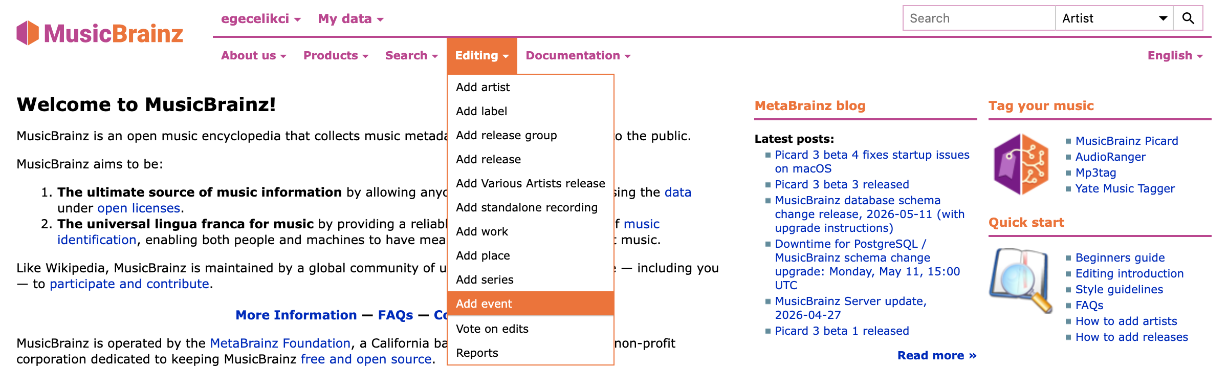 MusicBrainz Editing Menu